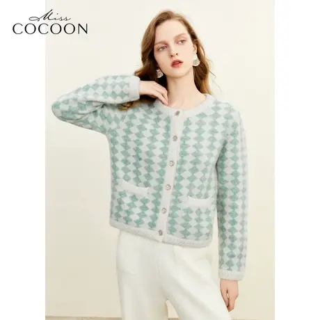 MISSCOCOON非正式学院风2023冬季新女时尚撞色纹理小香风毛针织衫商品大图