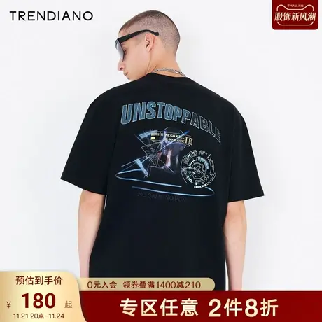 TRENDIANO潮牌官方男装春夏无性别潮流趣味印花纯棉圆领短袖T恤男图片