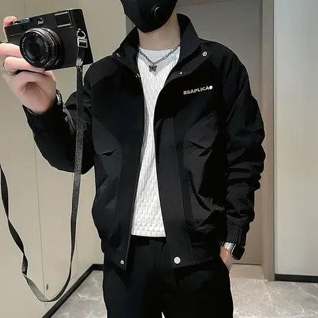 工装外套春秋季潮牌秋装上衣2023新款骑行衣冲锋衣立领休闲夹克图片