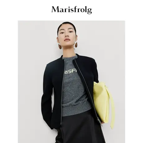 【意大利进口面料】玛丝菲尔2023春季新气质黑色拉链羊毛外套商品大图