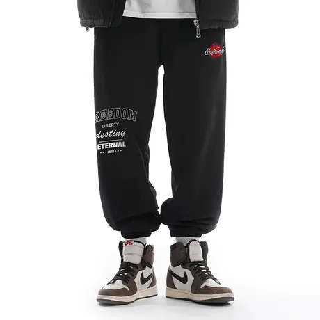 Nuthink欧美潮牌ins字母束脚裤男oversize春季大码加绒加厚休闲裤商品大图