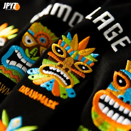 纯棉短袖t恤男复古白宽松大码潮牌潮流男装夏季新款半截刺绣体恤图片