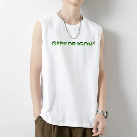 纯棉背心男潮夏季薄款跨栏宽松白色无袖t恤篮球健身运动宽肩坎肩商品大图