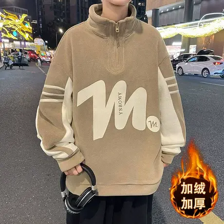 秋冬季13青少年加绒加厚卫衣12岁男孩14初中学生15大童打底衫上衣商品大图