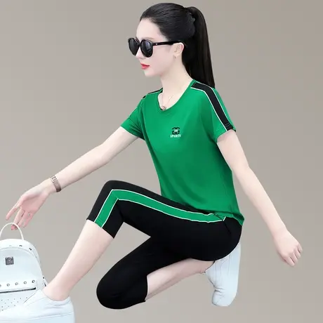 七分短裤休闲运动套装女2023年夏季新款时尚藏肉显瘦天丝两件套潮商品大图