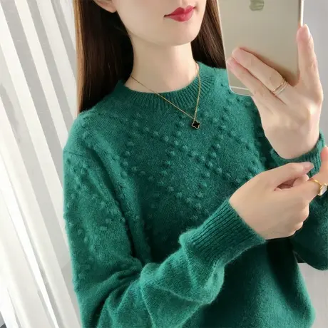 毛衣女宽松内搭秋冬新款短款打底衫套头圆领纯色针织衫长袖上衣商品大图