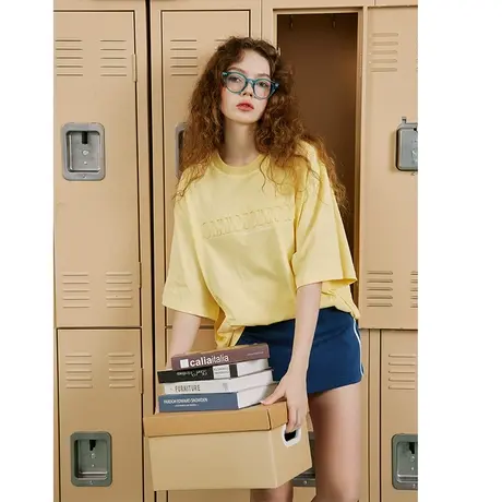 2025年新款夏装字母钢印短袖t恤女ins潮牌宽松复古情侣装半袖上衣商品大图