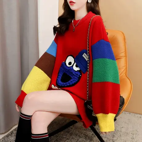 设计感毛衣女加厚中长款2024新款春季时尚洋气减龄宽松慵懒风上衣图片