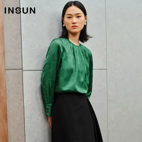 INSUN恩裳线上专选秋季醋酸捏褶立裁肌理衬衫商品大图