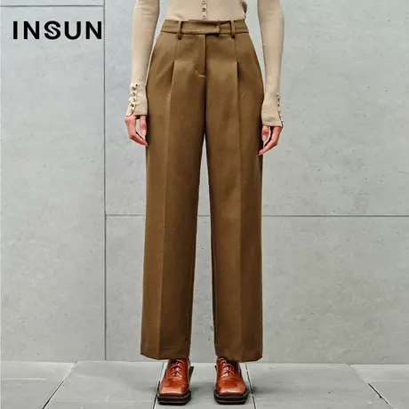 INSUN恩裳线上专选冬季斜纹休闲美拉德士直筒裤图片