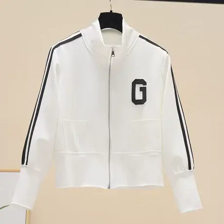2023春季新款条纹字母运动外套休闲百搭女士开衫上衣宽松棒球服潮商品大图