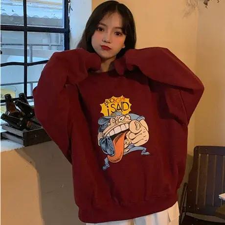 oversize卫衣女2022新款秋冬宽松韩版设计感小众上衣加绒加厚外套商品大图