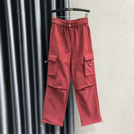 网红个性口袋设计休闲工装裤欧货2023女秋新款显瘦时尚高腰直筒裤图片