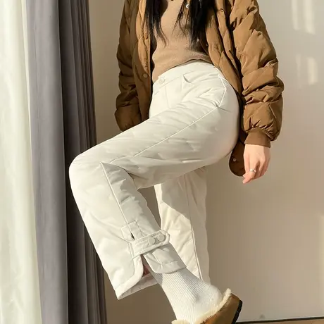 羽绒裤女冬季外穿时尚2024新款加绒加厚保暖加长大码直筒阔腿棉裤图片