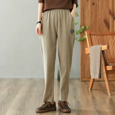 dza 高腰显瘦纯棉哈伦裤子女士直筒裤春秋休闲长裤宽松阔腿运动裤商品大图