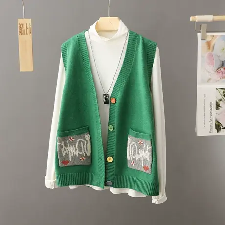 无袖毛衣背心针织开衫马甲女秋冬2024年新品女士V领毛线坎肩外套图片