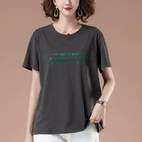 纯棉短袖t恤女夏季加肥加大码女装宽松全棉休闲显瘦遮肚半袖体恤商品大图