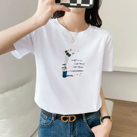 夏季纯棉宽松短袖t恤女2022年新款半袖女装体恤大码显瘦上衣服潮图片