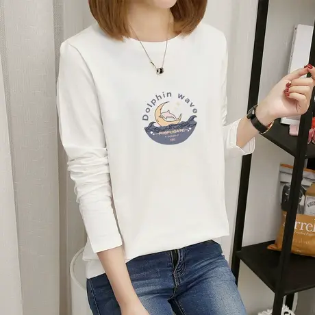 纯棉白色t恤女长袖宽松打底衫2022年秋季新款韩版百搭基础款上衣图片