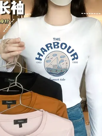 白色仿棉女士内搭打底衫2023新款欧货春秋装冬季德绒长袖t恤上衣图片