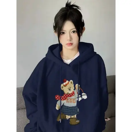 加绒加厚连帽卫衣女2023春秋冬新款宽松显瘦韩版慵懒ins潮牌上衣商品大图