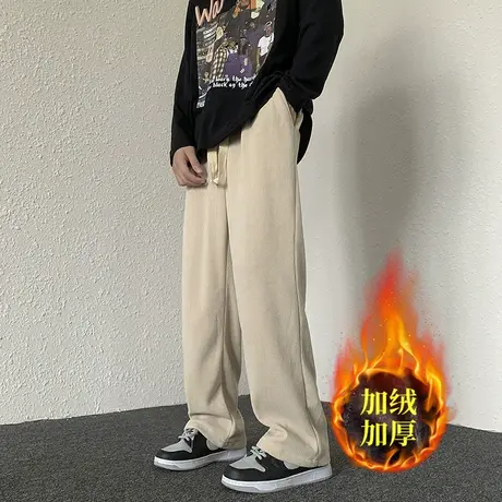 裤子男秋冬款潮牌美式痞帅潮流直筒休闲长裤男生运动卫裤冬季加绒商品大图