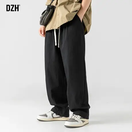 男士纯棉裤子男春夏直筒宽松2023年新款黑色休闲裤百搭长裤直筒裤商品大图