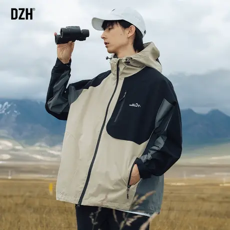 男士户外三防冲锋衣外套男防风防水秋季男装2023新款拼接连帽夹克商品大图