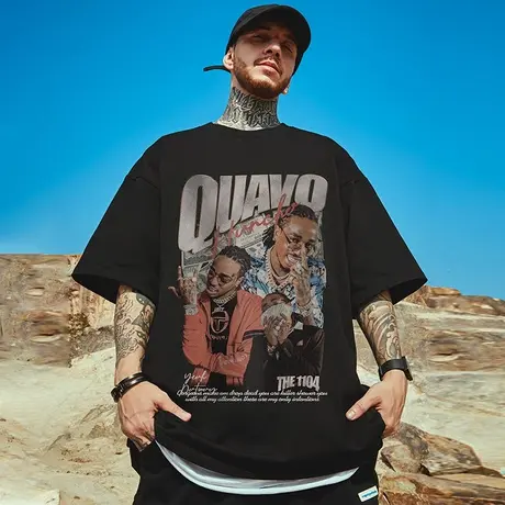 高街潮牌宽松T恤简约短袖男加肥加大五分袖纯棉肥佬大码男装夏季图片