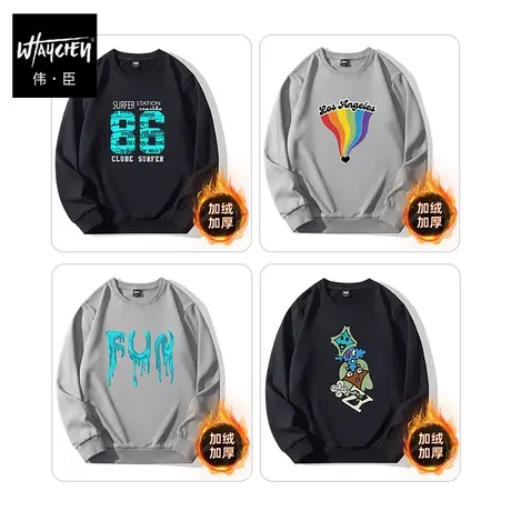 伟臣潮牌大码男装冬季加绒加厚圆领卫衣胖子加肥加大宽松肥佬上衣商品大图