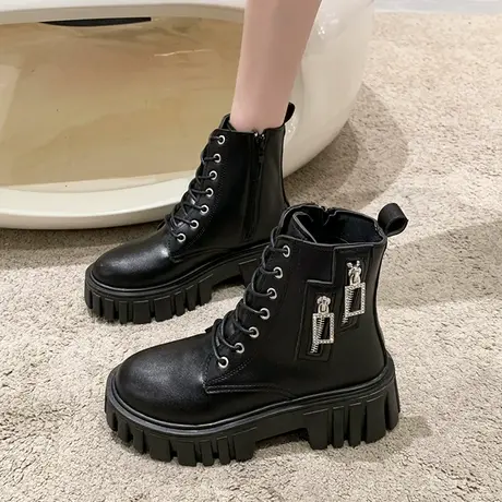 马丁靴女英伦风百搭厚底网红春秋瘦瘦鞋ins潮2023秋季新款单短靴图片