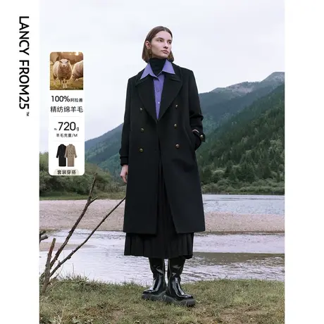 朗姿纯羊毛2023年冬季新款气质高级感通勤中长款显瘦毛呢外套上衣图片