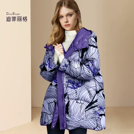 迪菲丽格大牌重工紫色连帽羽绒服女2023冬季新款宽松百搭保暖外套图片