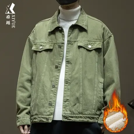 羊羔绒纯棉牛仔外套男加绒加厚夹克冬季宽松大码美式工装男士棉衣图片