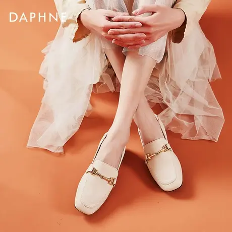 达芙妮白色法式小皮鞋夏季2022新款一脚蹬方头平底女鞋配裙子温柔图片