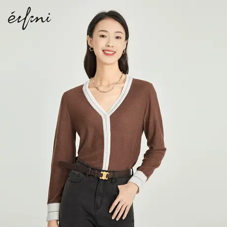 伊芙丽针织开衫春秋新款长袖V领小外套1BA733381N商品大图