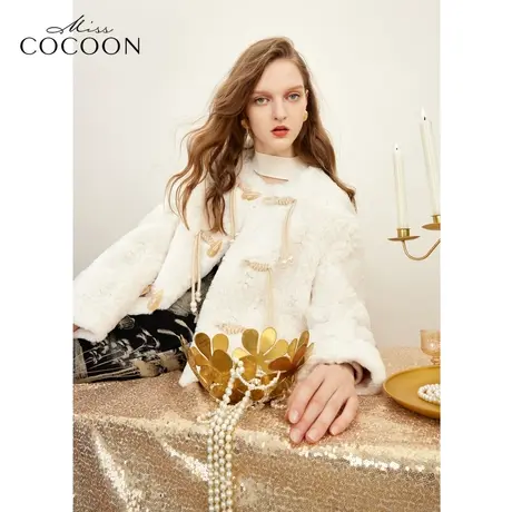 missCOCOON新中式流苏上衣2023冬季新女气质优雅圆领长袖皮草图片