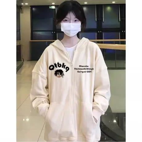 美式复古卫衣女秋冬季小个子宽松上衣慵懒风连帽加绒加厚开衫外套图片