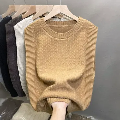 2024秋季新款圆领纯色针织马甲背心女坎肩百搭上衣叠穿无袖毛衣女图片