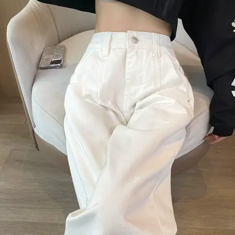 白色牛仔裤女阔腿长裤春秋季显瘦裤子2024年新款女士小个子直筒裤商品大图