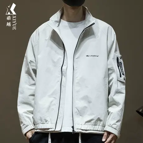 希越白色机车茄克服男2024春季新款宽松大码男士美式工装夹克外套商品大图