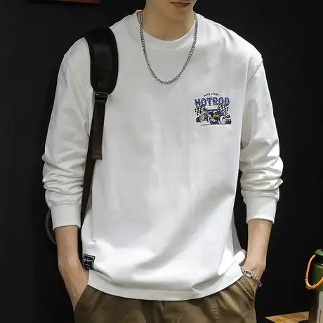 潮牌长袖t恤男纯棉宽松大码春季2024新款男士重磅圆领衣服春秋款图片
