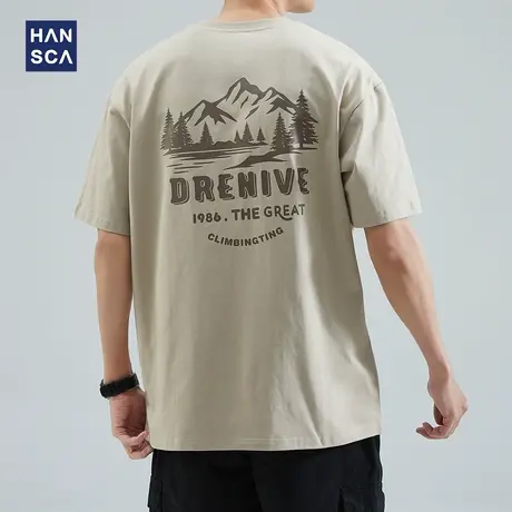 hansca 美式复古重磅260g短袖T恤男夏季宽松大码纯棉休闲半袖上衣商品大图