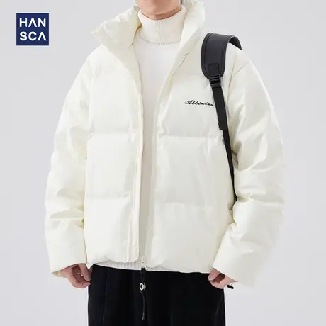 hansca白色羽绒服男冬季2023新款青少年潮牌立领痞帅面包服外套男商品大图