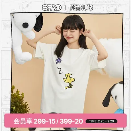 SPAO卡通T恤春季打底情侣内搭上衣圆领宽松休闲短袖男女同款T恤图片
