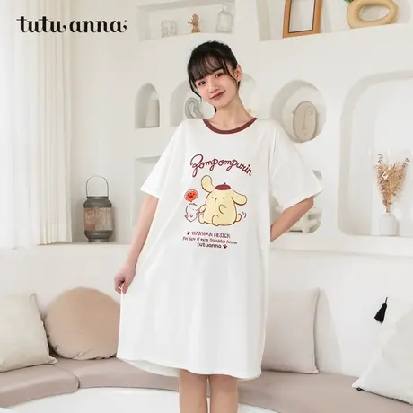 tutuanna家居服睡衣 女 三丽鸥家族全棉吸汗透气短袖长款睡裙女商品大图