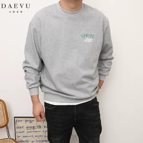 DAEVU春秋新款灰色时尚韩版大号潮胖子加肥加大码男款圆领长袖图片