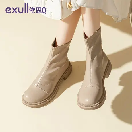 依思q2023休闲复古时装靴小香风短筒靴2023秋季新款粗跟马丁靴商品大图