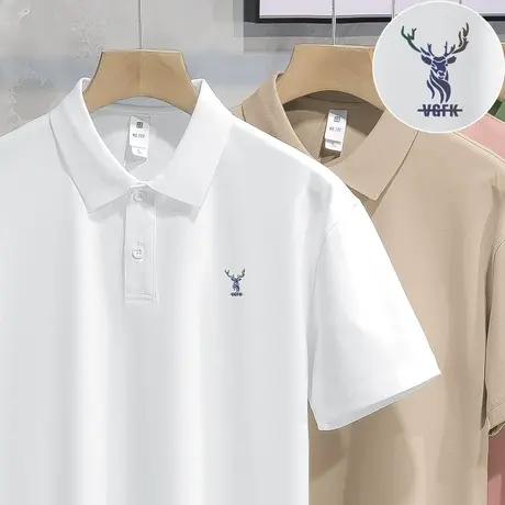 白色t恤男士短袖翻领polo衫冰丝凉感保罗上衣服鹿头有领半袖体恤商品大图