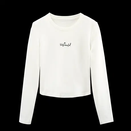 时尚气质圆领长袖打底T恤2023年秋季新款淑女温柔修身显瘦上衣商品大图